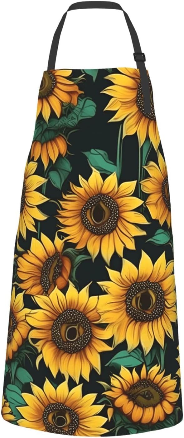 YANYU Sunflower Print 28x33 In Kitchen Apron Stylish Chef Apron with P