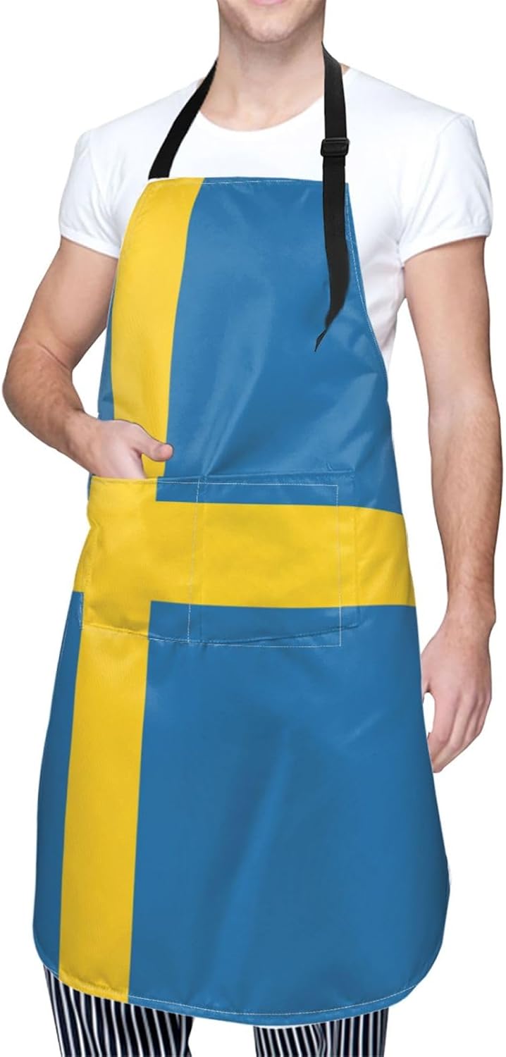 Swedish flag print Waterproof apron with pocket adjustable cooking apron for adult kitchen bibs to bake