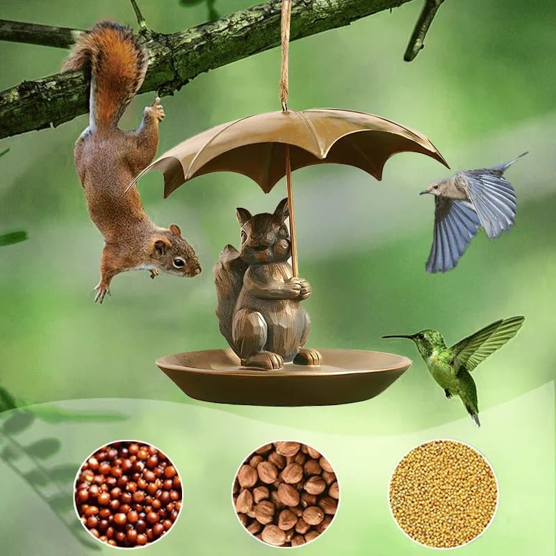 2025 New Animal Bird Feeder with Umbrella, Cute Squirrel/Cat/Dog Handheld Umbrella Design Bird Feeder, Outdoor Hanging Metal Hummingbird Feeder, Garden Yard Decoration, Gifts for Seniors (Dog)