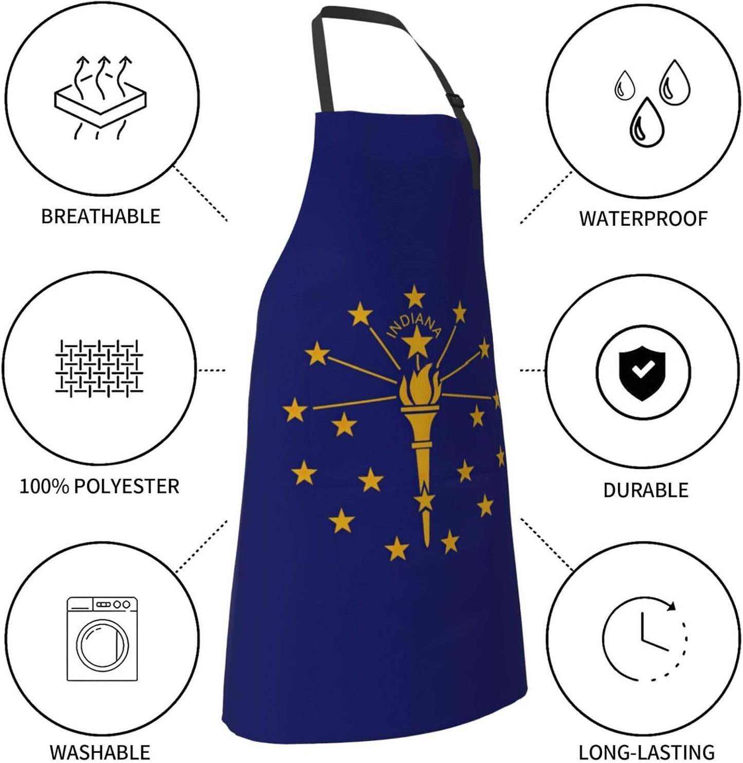 Indiana State Flag print Waterproof chef's apron with pocket apron for kitchen cooking baking barbecue and gardening