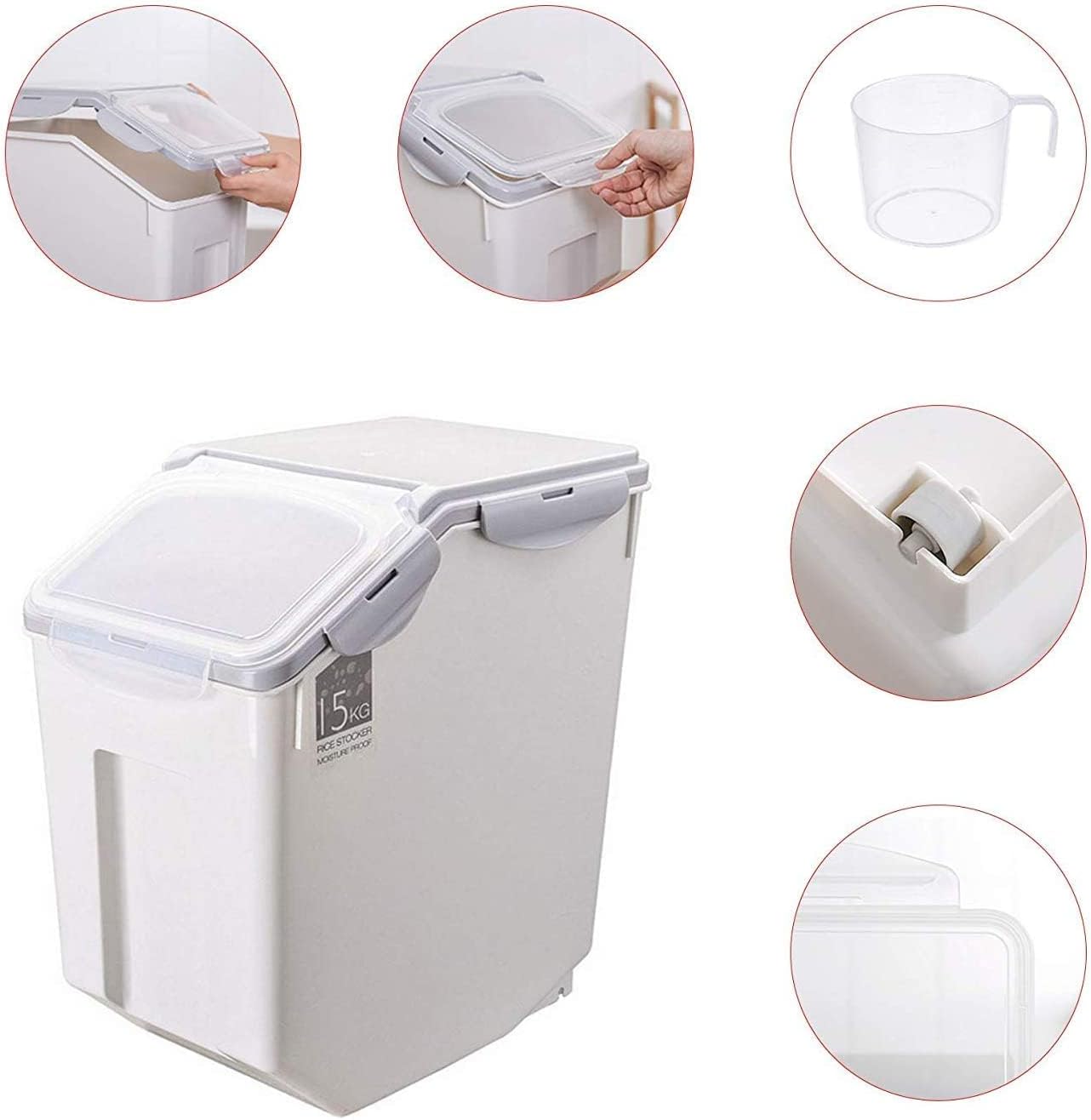 2-Pack 15 Liter Rice Storage Container Bins With PP Locking Lid Large 