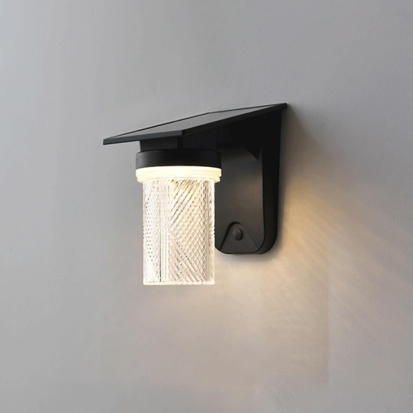 Solar Wall Lantern, Outdoor Wall Sconce, Exterior Wall Light, IP65 Black ABS PC with Textured Shade, Rechargeable 3 Color LED for Porch Garden Patio Balcony Villa Entryway Gate Cottage