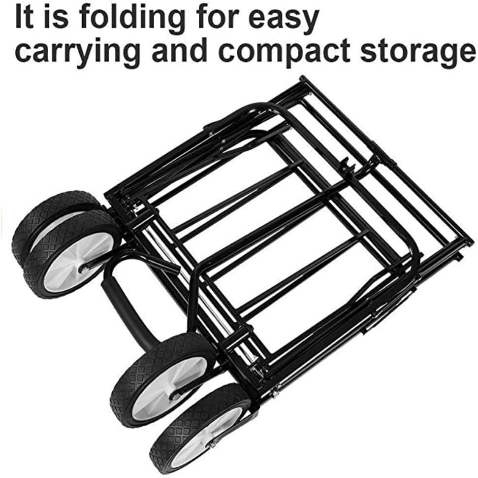 Foldable Pull Wagon Transport Cart,4 Wheeled Collapsible Festival Trolley,Folding Camping Cart with Lining,90Kg Capacity Shopping