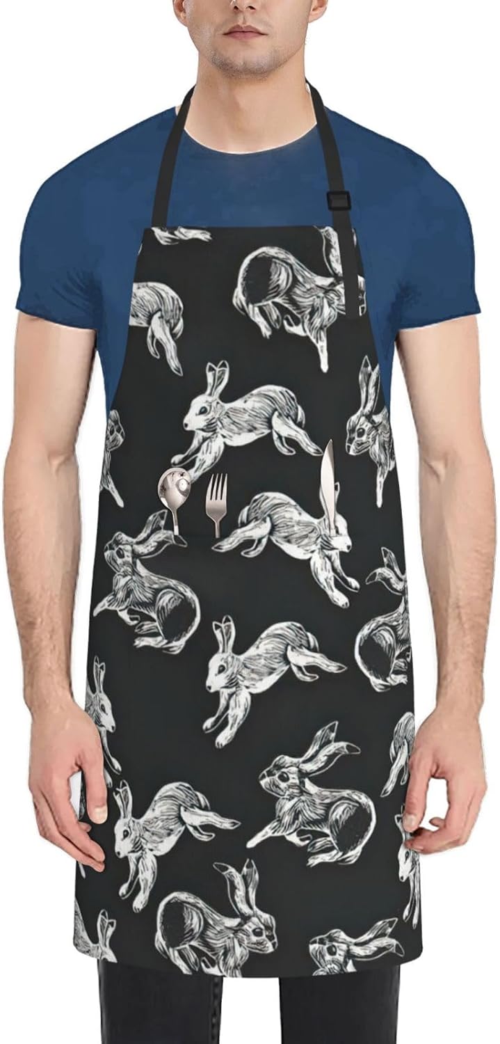 Bunny Rabbit Print Laundry apron 28x33 In Waterproof Kitchen Apron with Pockets for Cooking Baking