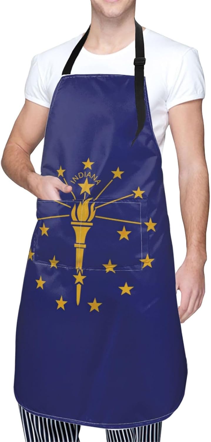 Indiana State Flag print Waterproof apron with pocket adjustable cooking apron for adult kitchen bibs to bake