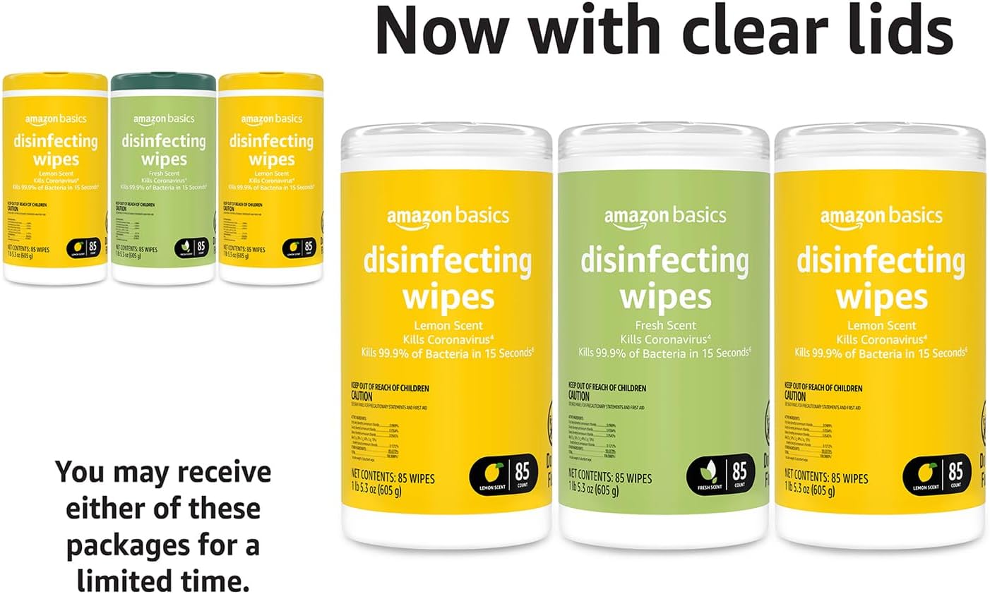 Amazon Basics Disinfecting Wipes, Lemon & Fresh Scent, Sanitizes/Clean