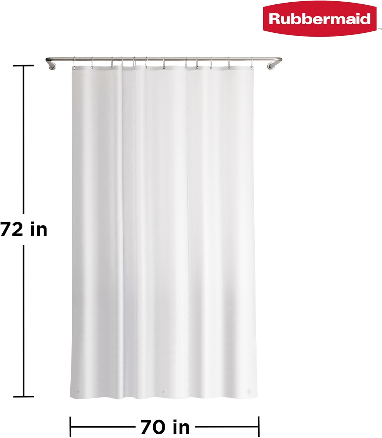 Rubbermaid Heavyweight PEVA Shower Curtain Liner, Waterproof Shower Liner with Rustproof Metal Grommets and Weighted Magnetic Hem, BPA-Free, 70 x 72 Inches, Frosty with Charcoal Grommets