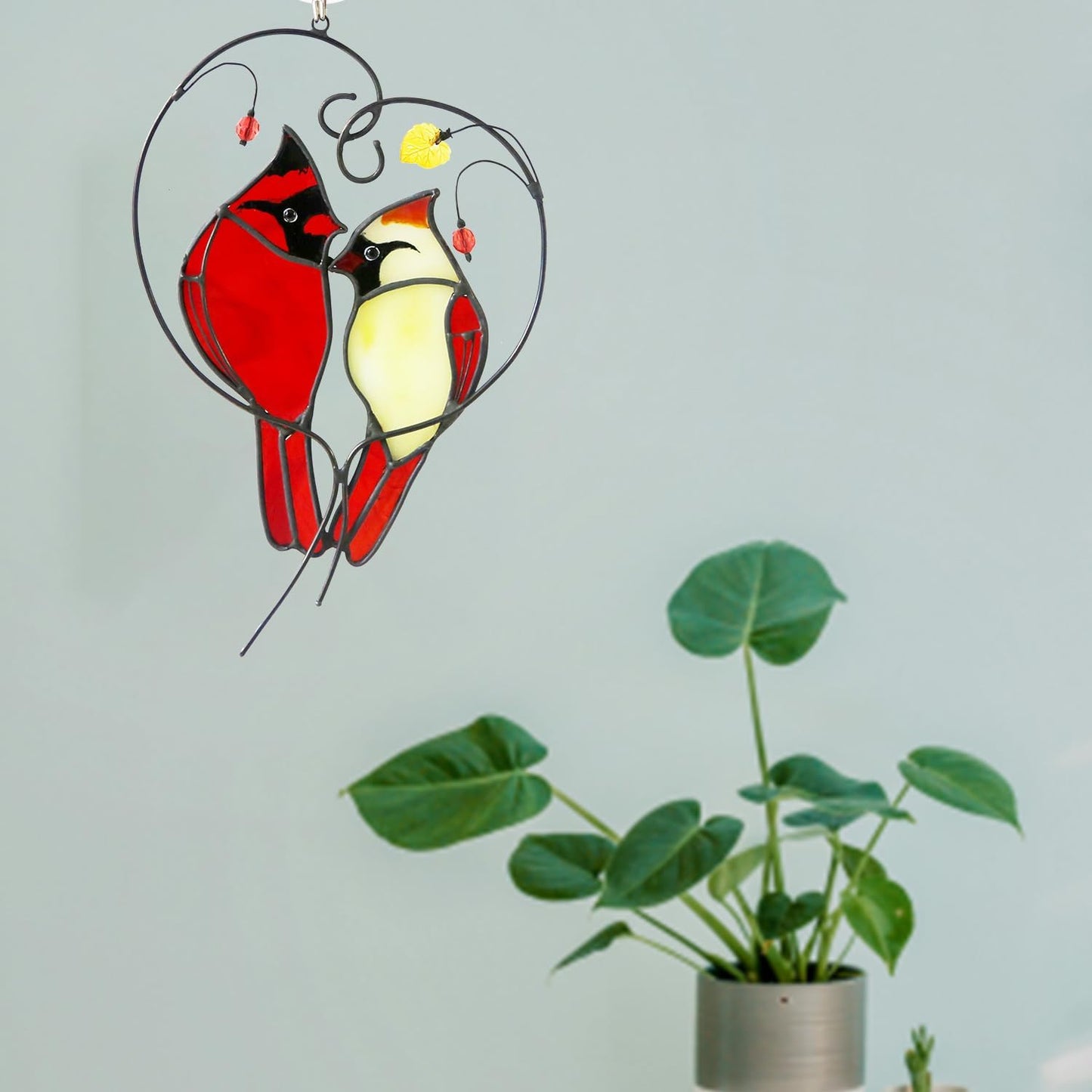 Reefan Cardinal Suncatchers Stained Glass Window Hangings, Stained Glass Cardinal Sun Catchers for Window Hangings,Red Birds Sun Catchers for Christmas Dec, Cardinal Memorial Gifts for Women/Mom