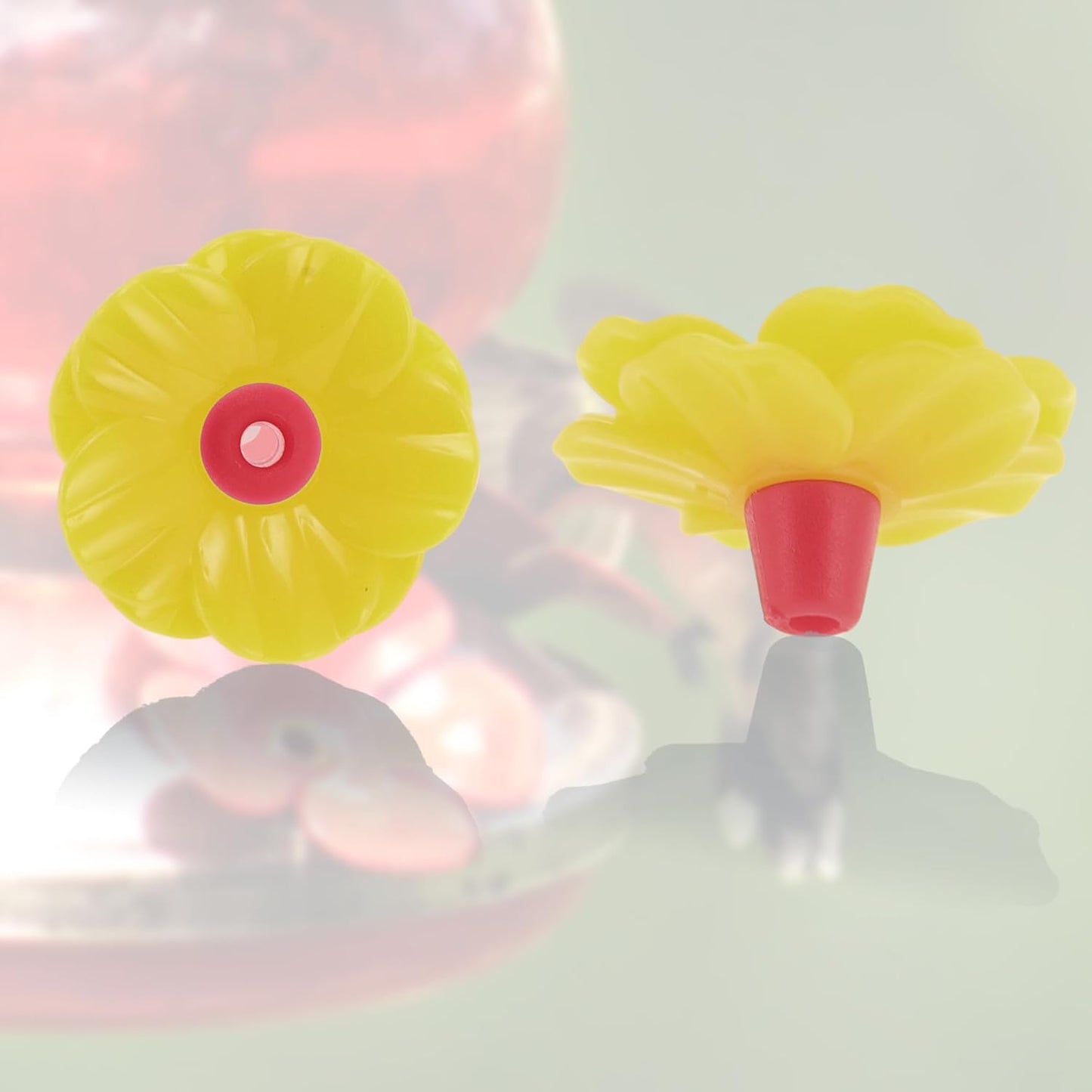 20 Pcs Hummingbird Feeder Parts W/ 2Pcs Cleaning Brush, Flowers for Hummingbird Feeder, Pet Hummingbird Feeder, Plastic, Yelowl, Attracts Hummingbirds