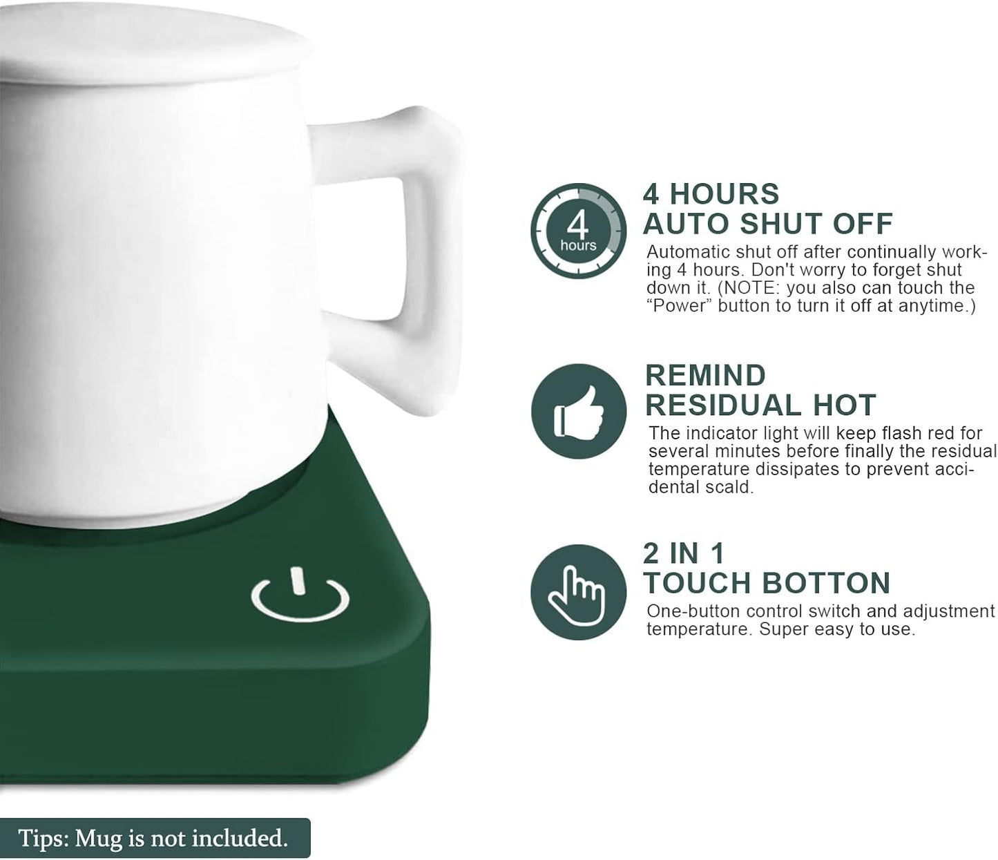 VOBAGA Coffee Mug Warmer for Desk with Auto Shut Off & 3-Temp Settings