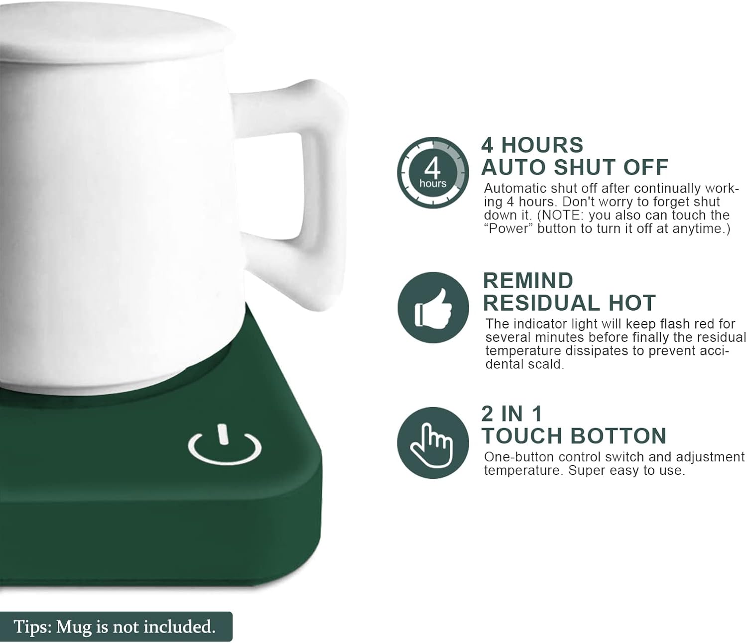 VOBAGA Coffee Mug Warmer for Desk with Auto Shut Off & 3-Temp Settings