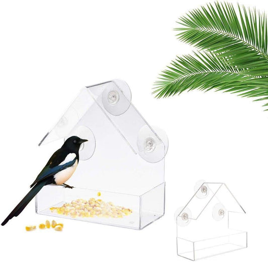Bird Feeder Acrylic Food Box for Outdoor with 4 Suction Cups - Ideal for - Clear House Shaped Bird Feeder Garden and Patio