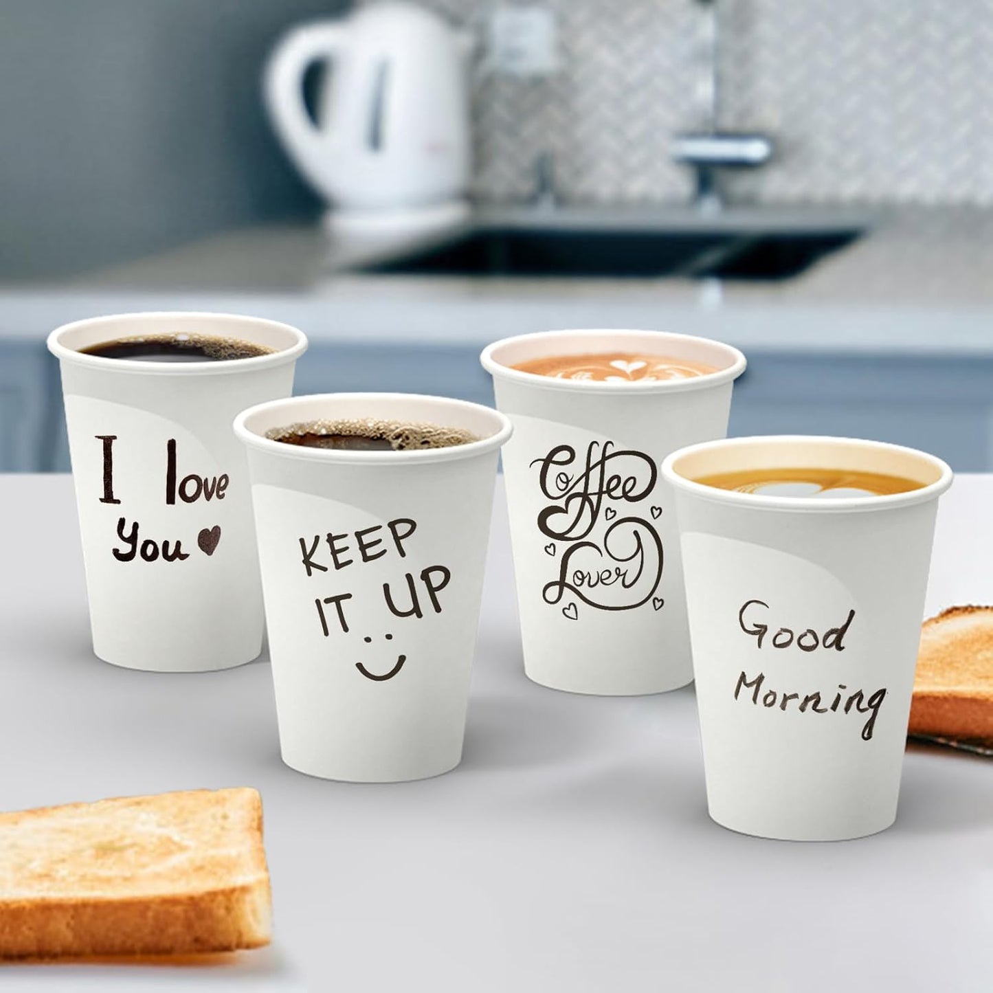 100 Count 12 oz Coffee Cups, Leak-Free Food Safe Paper Cups 12 oz, Disposable 12oz White Paper Cups for Cold and Hot Drinks