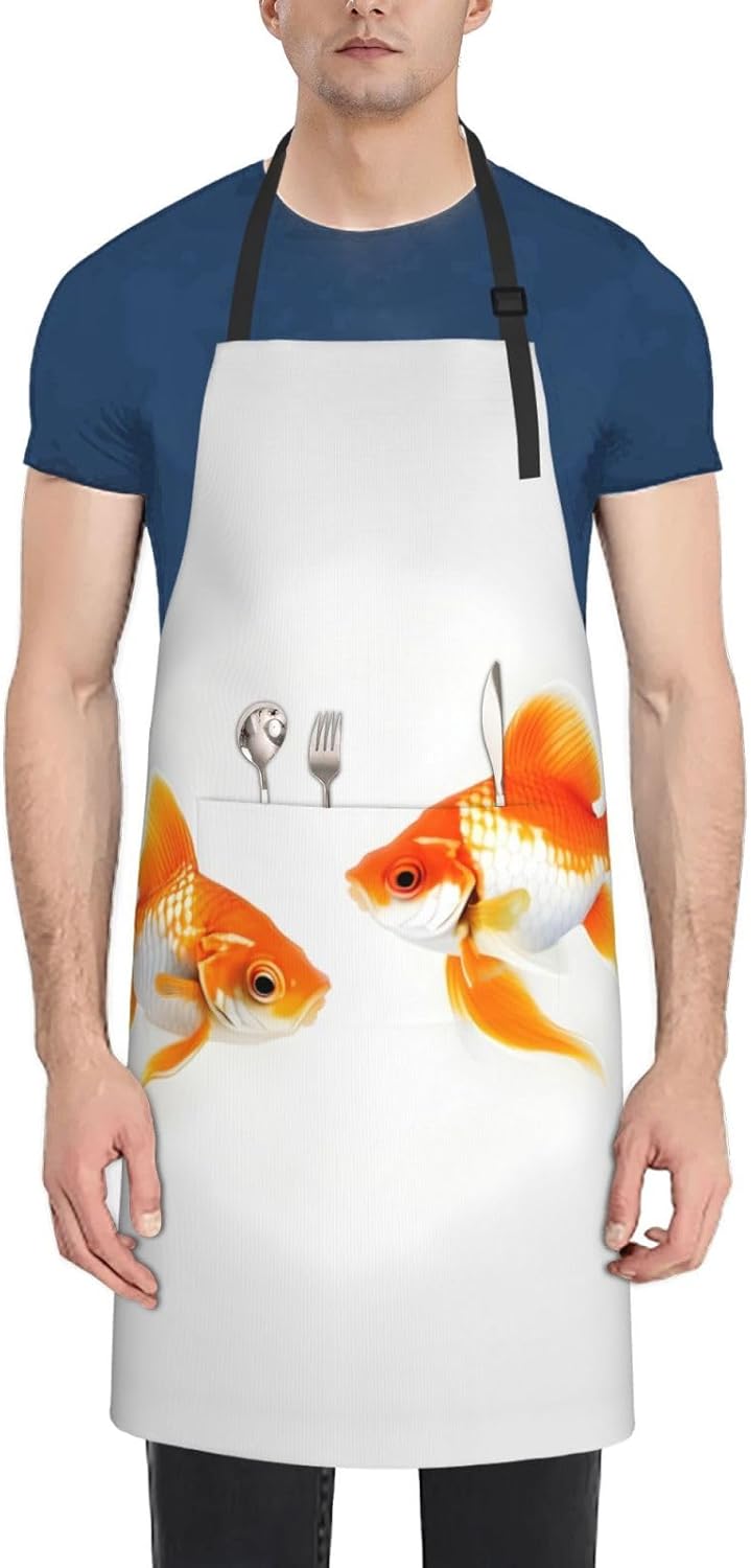 Cute goldfish Print Laundry apron 28x33 In Waterproof Kitchen Apron with Pockets for Cooking Baking