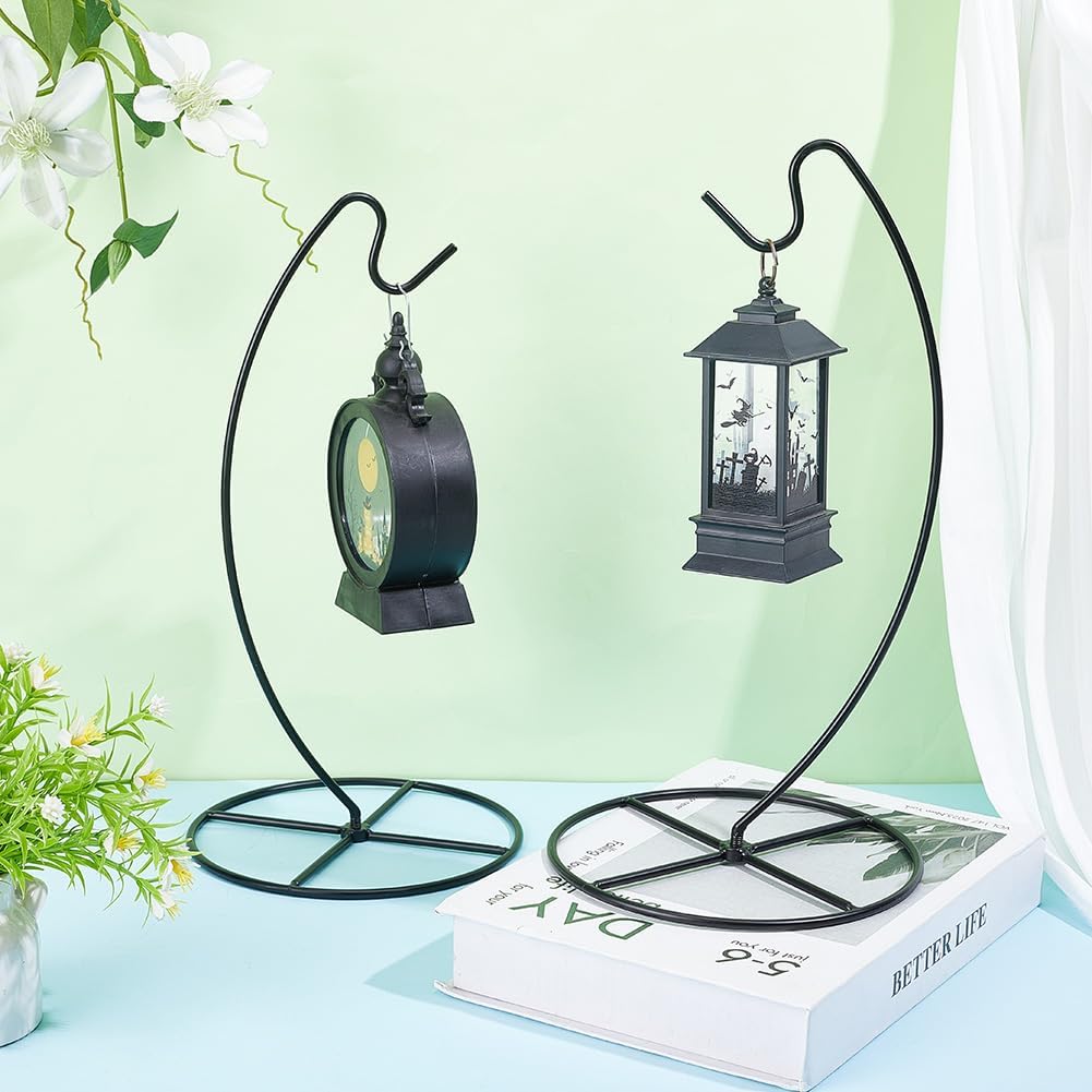 NBEADS 3 Pcs Black Ornament Display Stand, Air Plant Holder Iron Hanging Hook Display Stands Glass Ball Hanger for Home and Office Decor, 6.7x4.9x12.8 inch