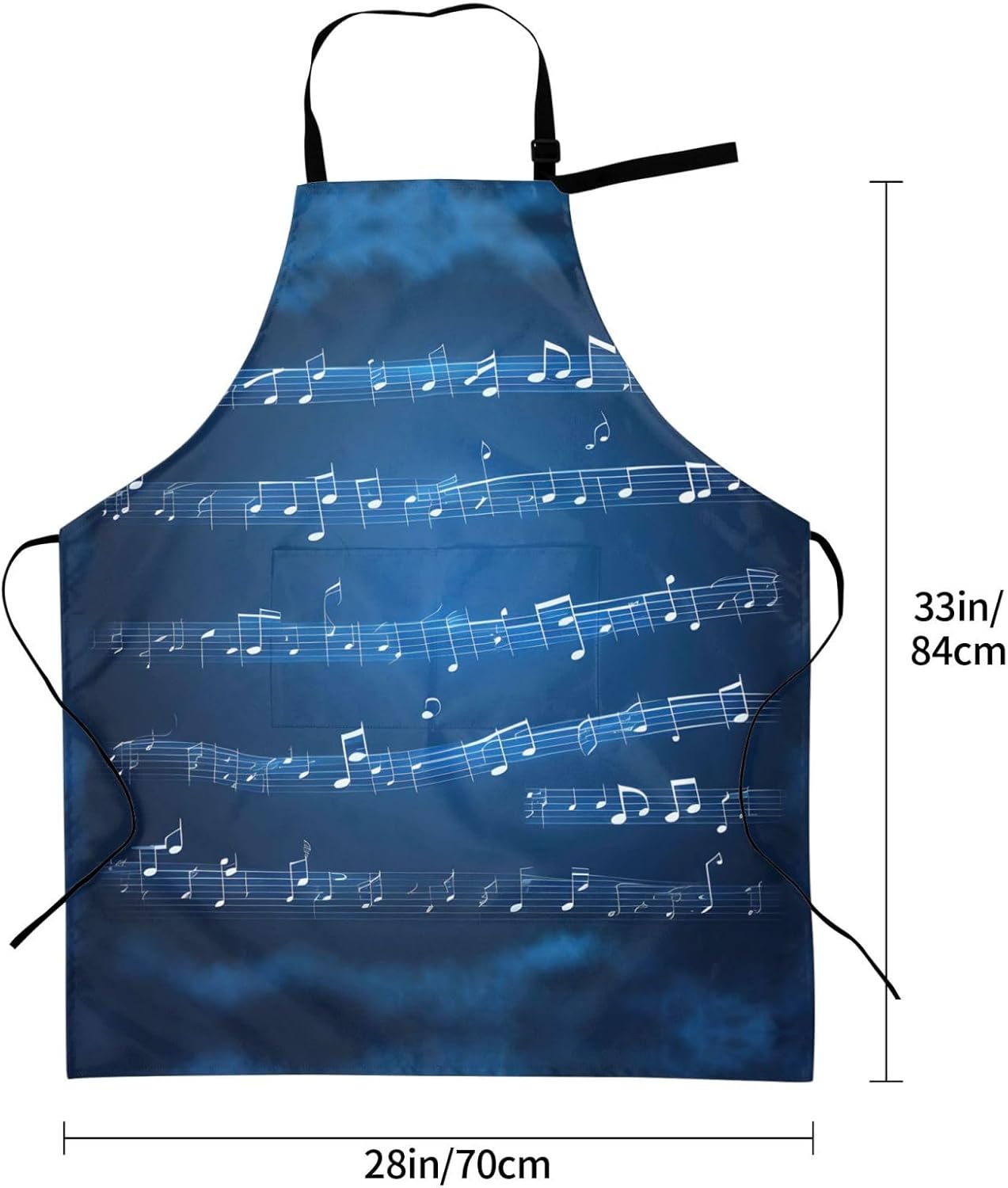 Blue Musical Notes Print Laundry apron 28x33 In Waterproof Kitchen Apron with Pockets for Cooking Baking