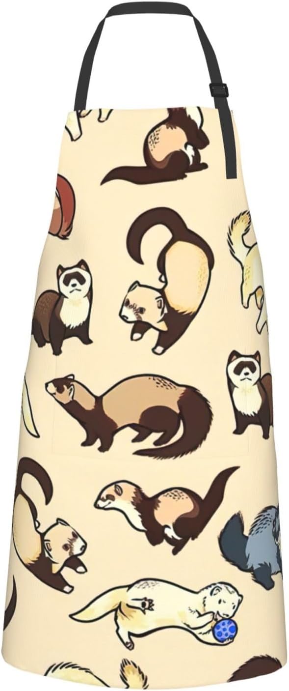 Hairy Ferret Print Laundry apron 28x33 In Waterproof Kitchen Apron with Pockets for Cooking Baking