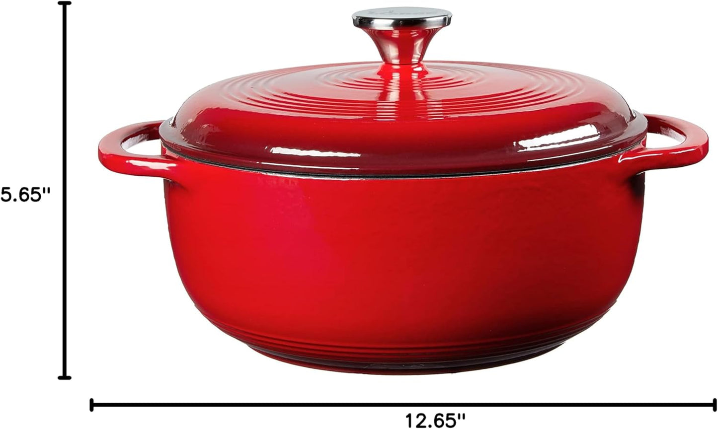 Lodge 4.5 Quart Enameled Cast Iron Dutch Oven with Lid – Dual Handles 