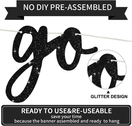 BEISHIDA Go Shawty It's Your Birthday Banner NO DIY Hip Hop Theme Happy Birthday Banner Pre-Strung Rap Theme Happy Birthday Sign for Man Women birthday Party Supply Glitter Black