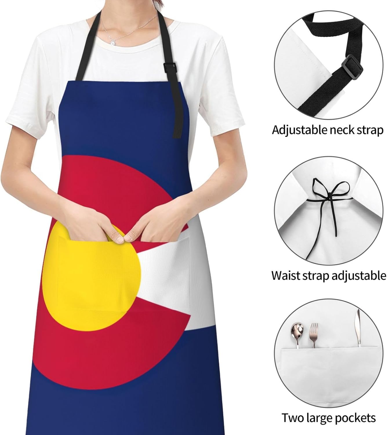 YANYU Colorado flag Print 28x33 In Kitchen Apron Stylish Chef Apron with Pockets for Cooking Baking Painting