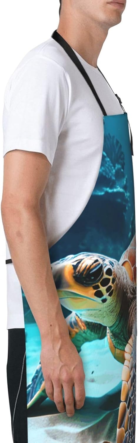YANYU Sea Turtle Print 28x33 In Kitchen Apron Stylish Chef Apron with 