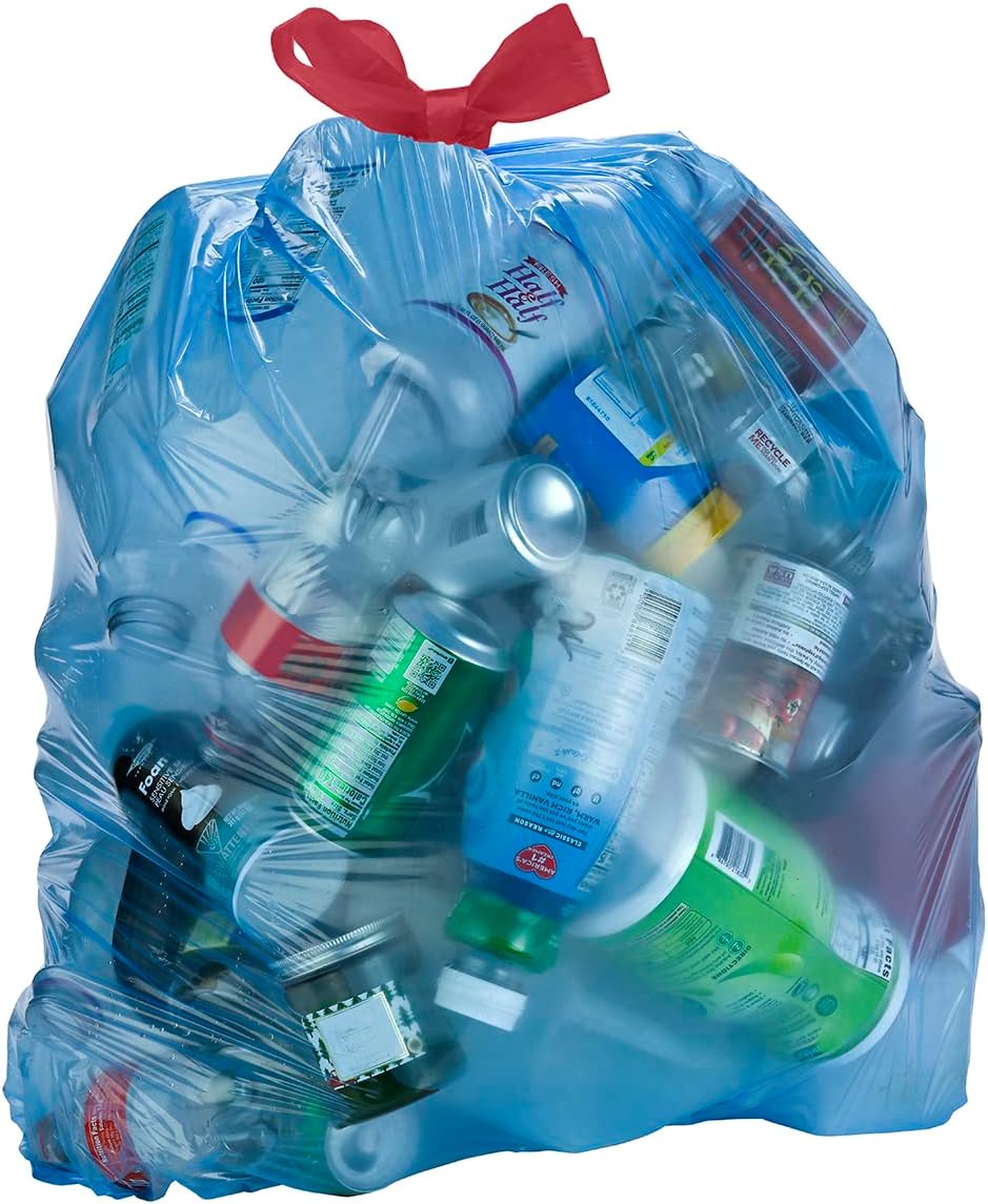 Amazon Basics Blue Recycling Drawstring Trash Bags, Tall Kitchen, Unscented, 13 Gallon, 60 Count