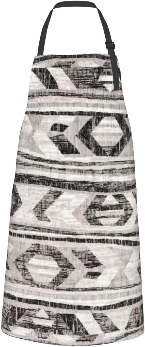 Grey Tribal Print Laundry apron 28x33 In Waterproof Kitchen Apron with Pockets for Cooking Baking
