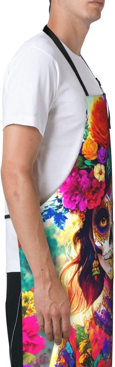 YANYU Skull Skeleton Print 28x33 In Kitchen Apron Stylish Chef Apron w
