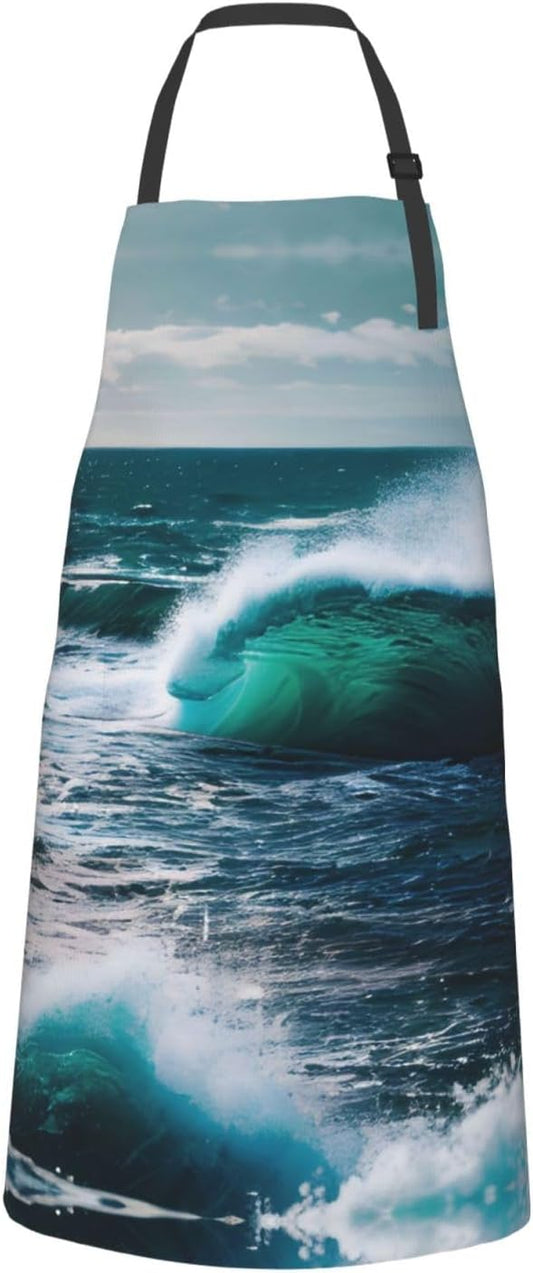 Scenic sea water print Waterproof chef's apron with pocket apron for k