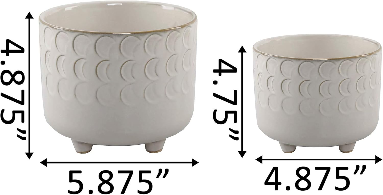 Flora Bunda 6 in & 4.75 in Small Moon Phase Ceramic Footed Planter,Set
