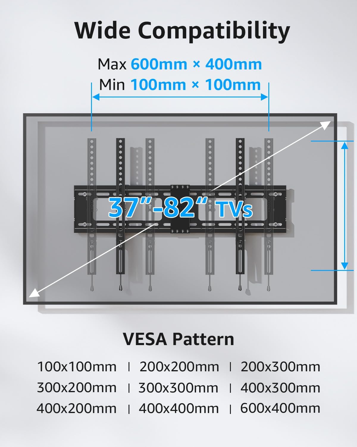 MOUNTUP TV Wall Mount Tilting TV Mount Bracket for Most 37-82 Inch Flat Screen/Curved Low Profile Wall Mount Saving Space Max VESA 600x400mm Hold up to 132 lbs Fit 16" 18" 24" Stud MU0008