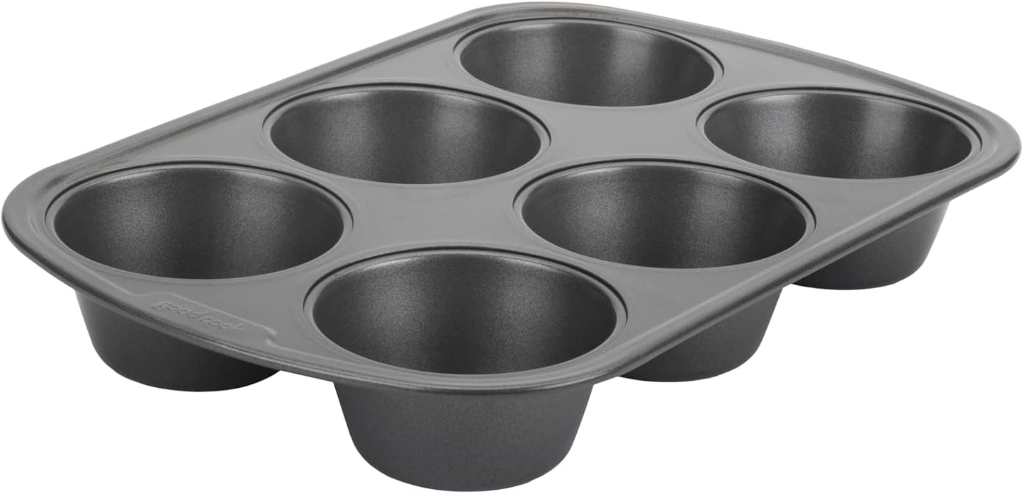 GoodCook Everyday Nonstick Steel Jumbo Texas Muffin Pan, 6-cup, Gray