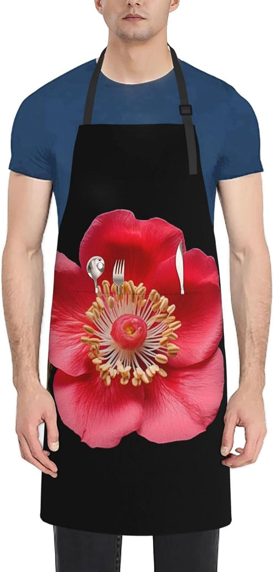 Blooming Flowers Black print Waterproof apron with pocket adjustable c