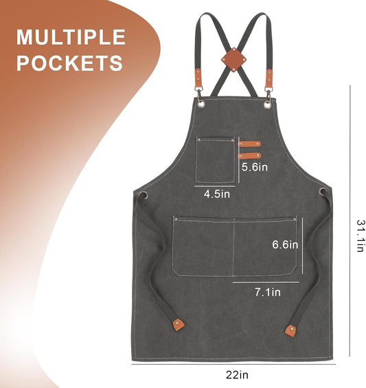 Men's Canvas Tool Apron, Heavy Duty Multi-Pocket Work Apron for Woodwo