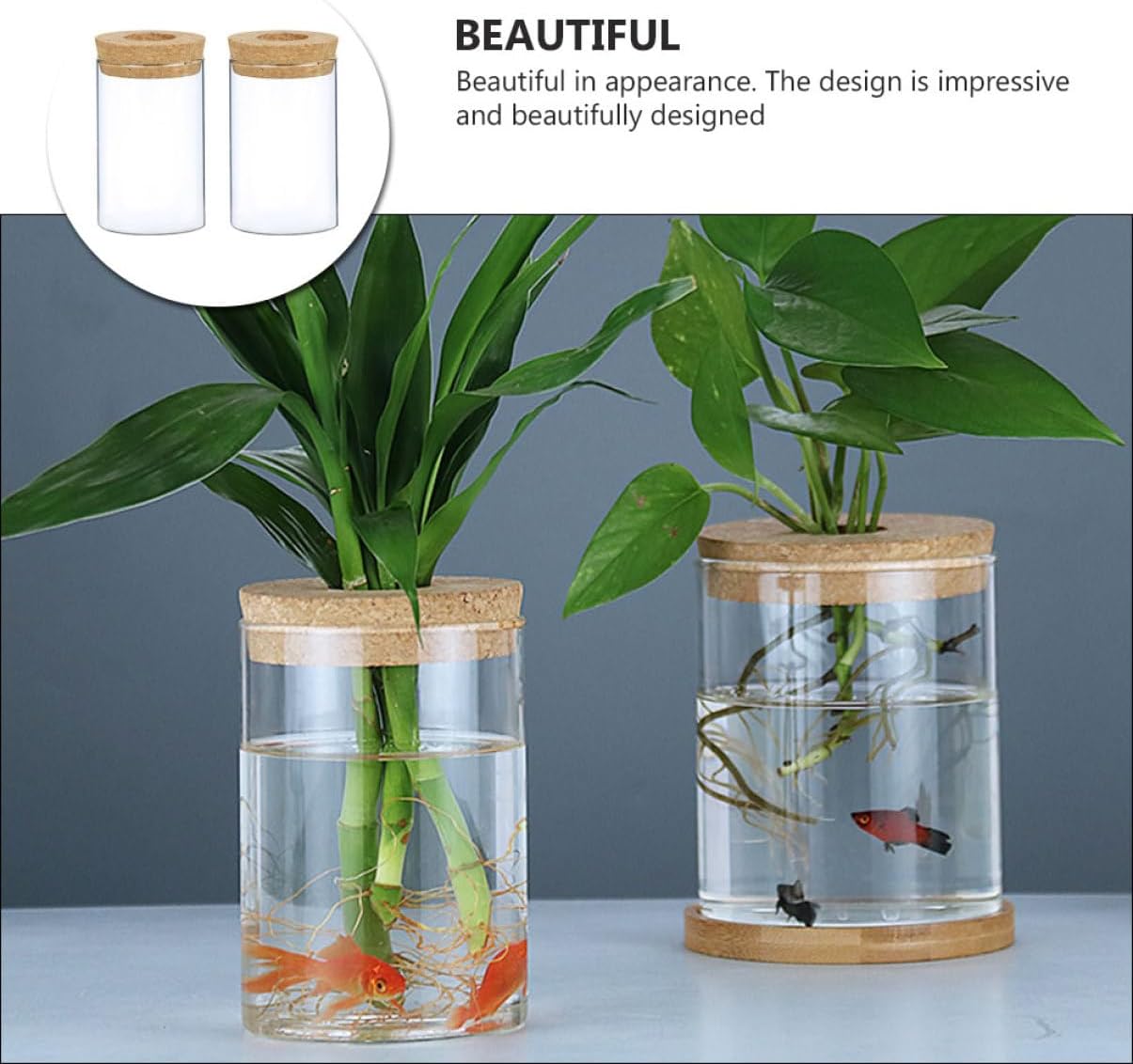 PRETYZOOM 2pcs Decorative Glass Vase with Wooden Cork Small Hydroponics Flower Pot for Indoor Greenery Stylish Planter for Home and Office Decor