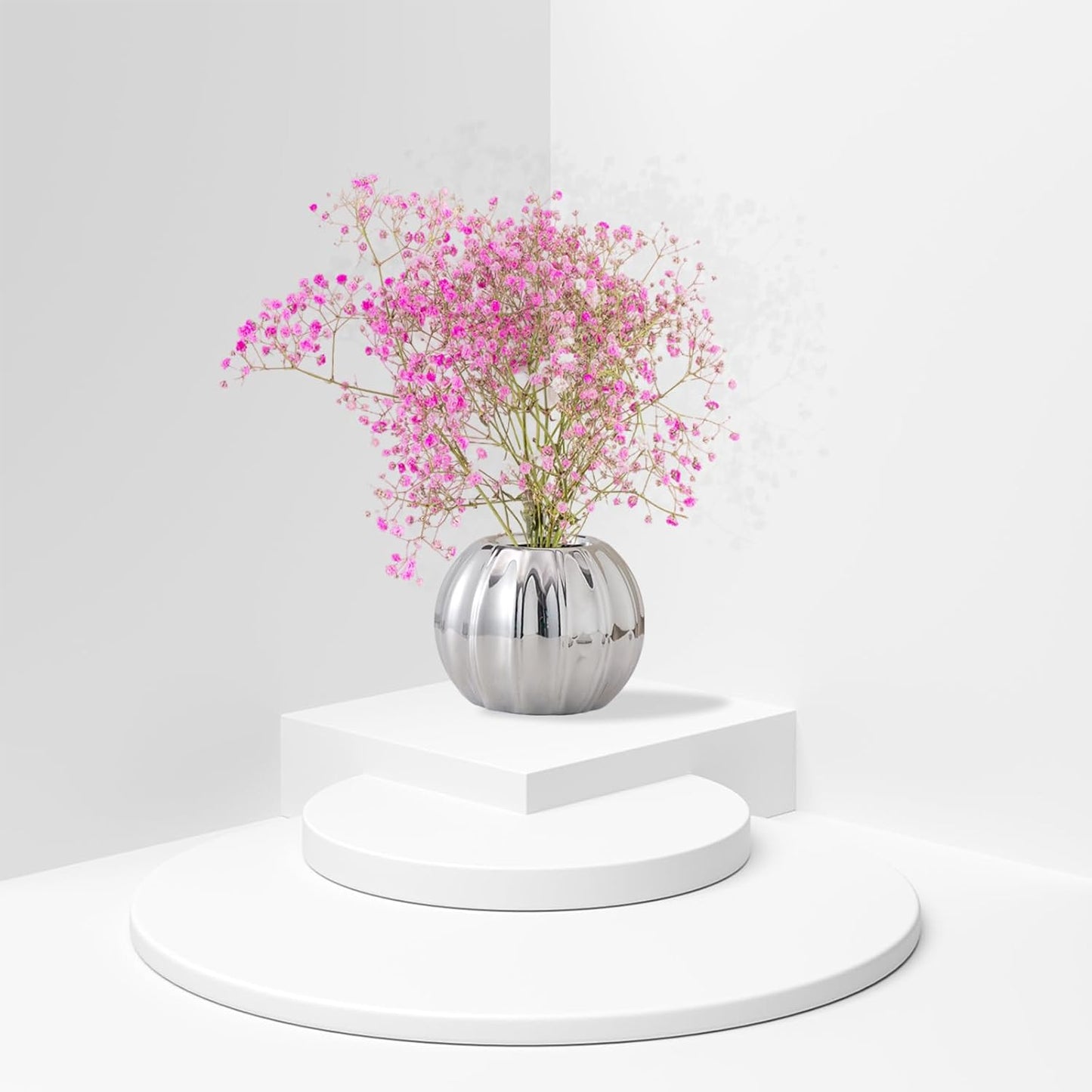 Silvery Ceramic Pumpkin Vase - Dried Flower Hydroponic Pot for Fireplace, Office, Living Room - Harvest Festival & Halloween Decoration