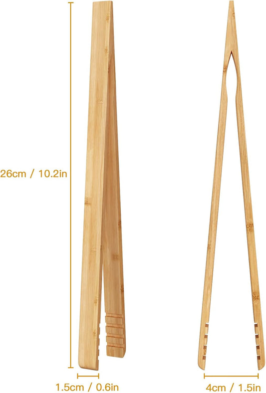 2 Pieces Bamboo Toast Tongs, 10.2 Inches Long Wood Toaster Tongs with Anti-slip Design, Tongs for Cooking with Cooking Oil Coating