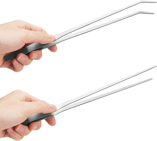 2PCS Long Aquarium Tweezers - 10.6" Straight and Curved Tweezers, Stai