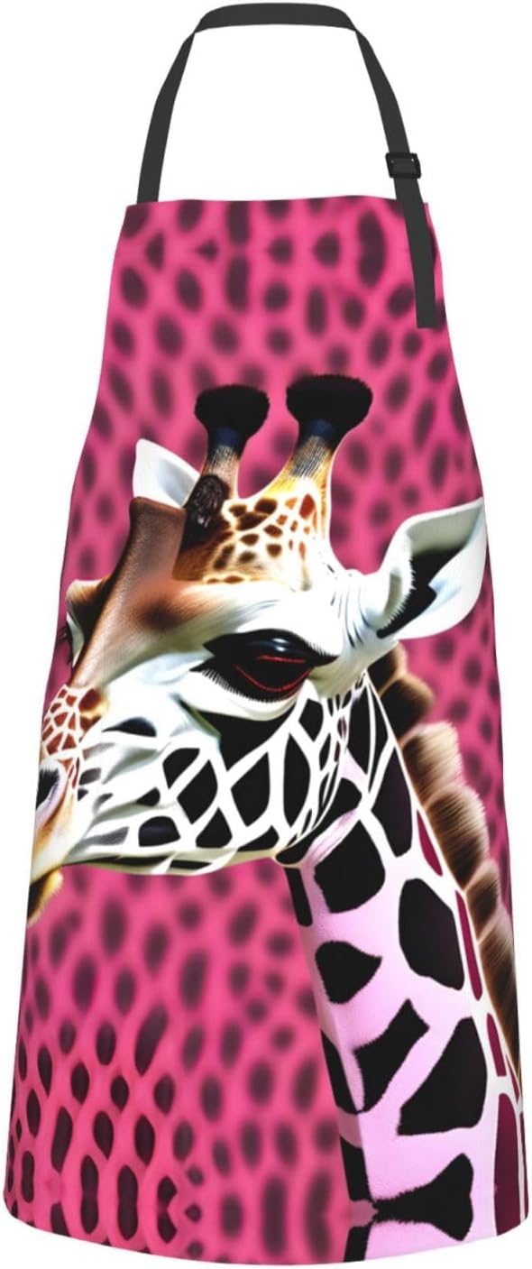 Pink Giraffe Texture print Waterproof chef's apron with pocket apron for kitchen cooking baking barbecue and gardening
