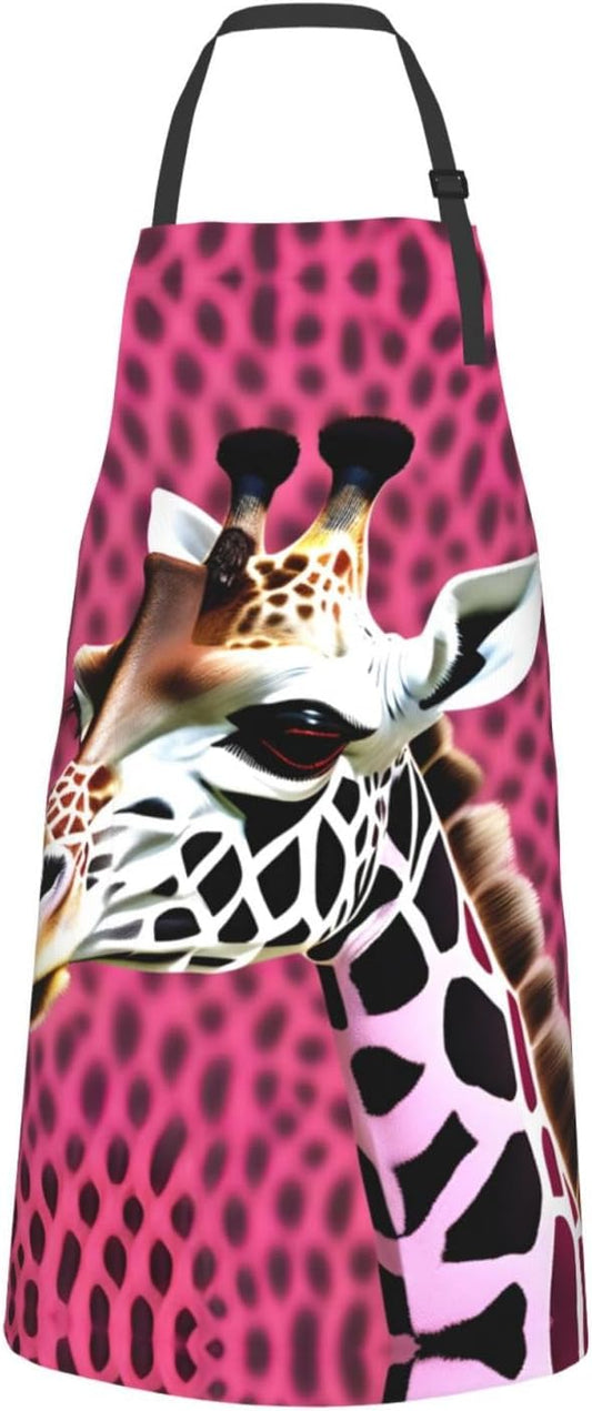 Pink Giraffe Texture print Waterproof chef's apron with pocket apron for kitchen cooking baking barbecue and gardening