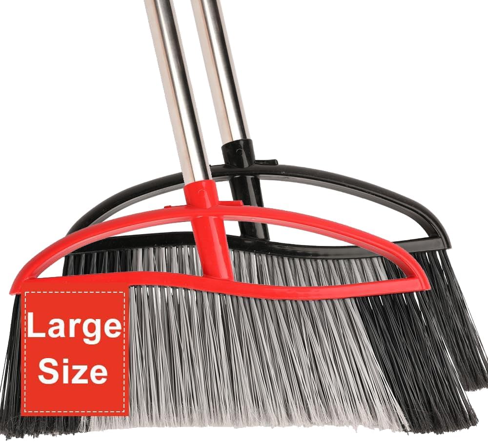 Outdoor Heavy Duty Broom, 15.7'' Wide with Long Handle, Angle Broom with Stiff Bristles for Sweeping Patio, Garden, Garage, Yard