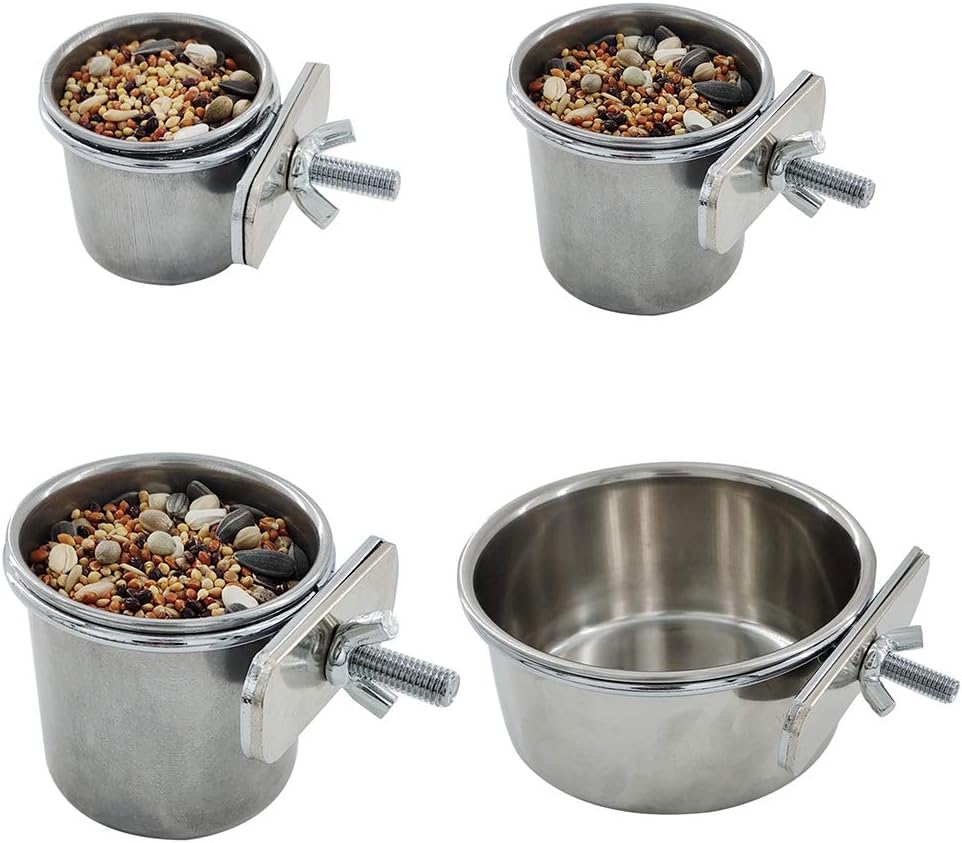 S/for M/L/XL Stainless Steel Pet Parrot Feeding Drinking Cup Water Cage Anti-Turnover Hanging Bowl Cup Birds Foods