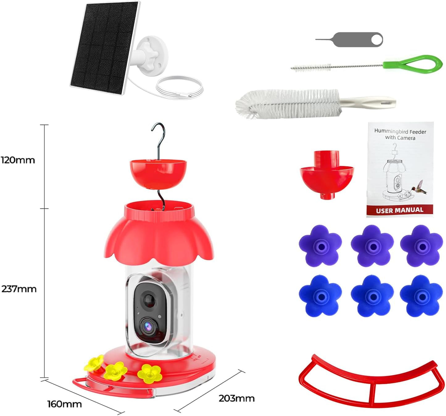 Hummingbird Feeder with Camera, Smart Hummingbird Feeder Camera Solar Powered with AI Identify, Auto Capture Bird Videos & Motion Detection, Ideal Gift for Bird Lovers