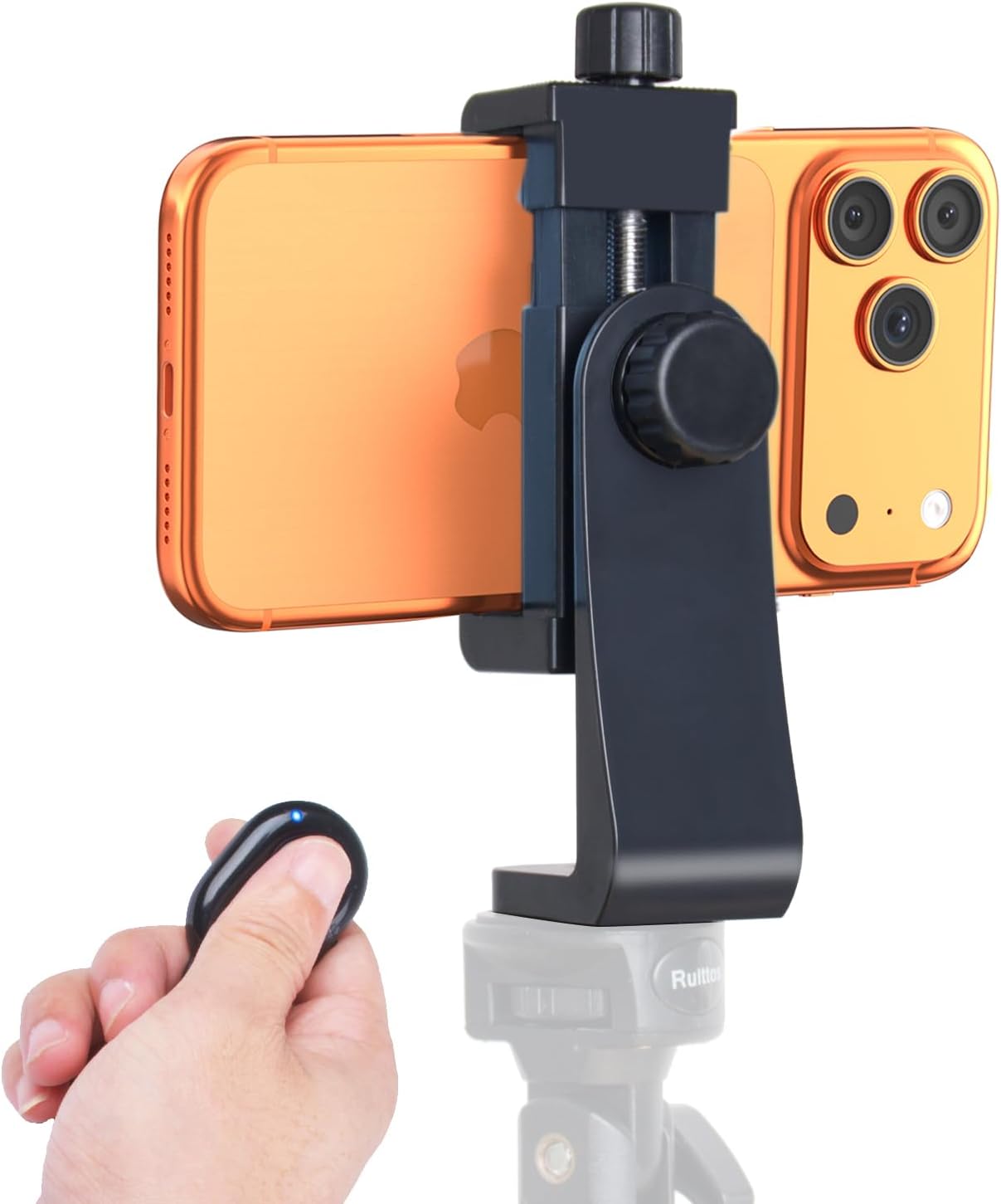 Phone Tripod Mount Adapter with Camera Remote Controller, Cell Phone Holder Clip with Adjustable Clamp Compatible with iPhone, Samsung, HTC, Huawei etc., Include Wrist Strap