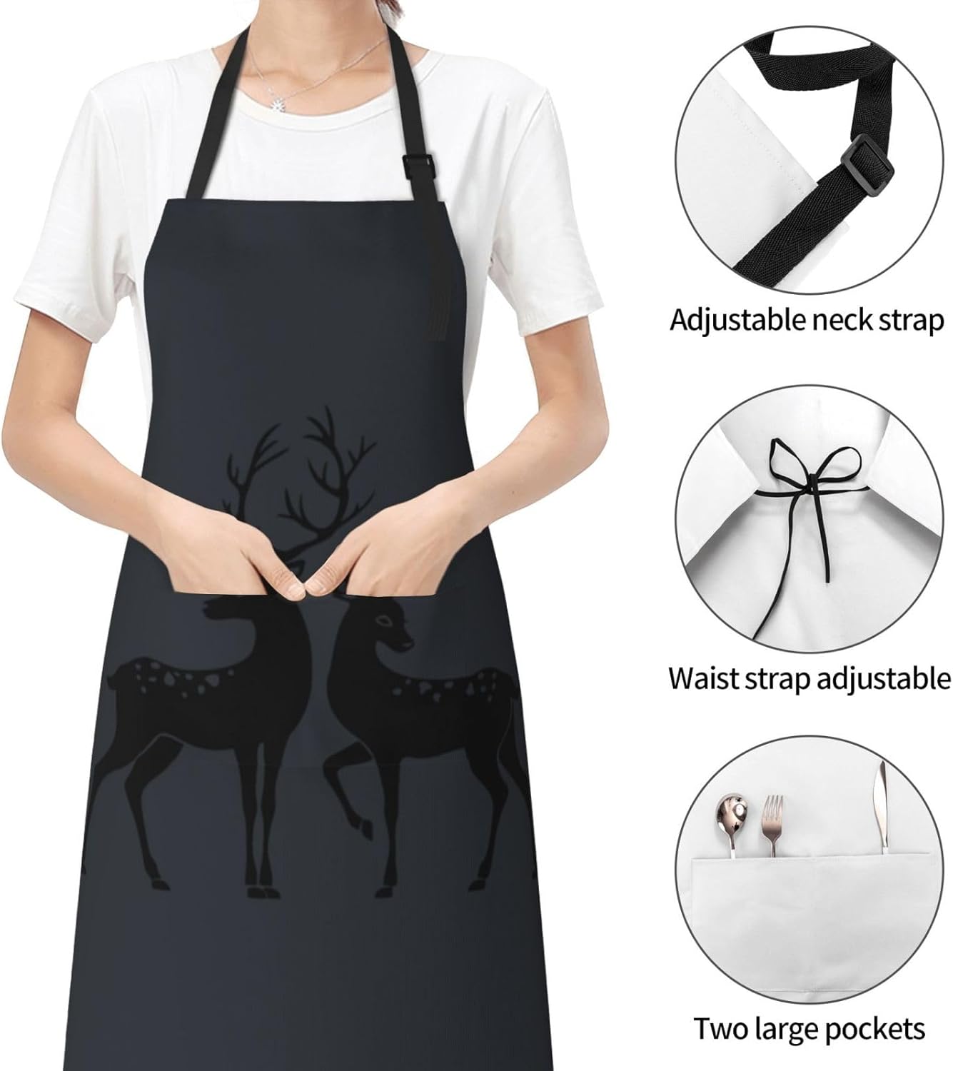Deer print Waterproof apron with pocket adjustable cooking apron for adult kitchen bibs to bake