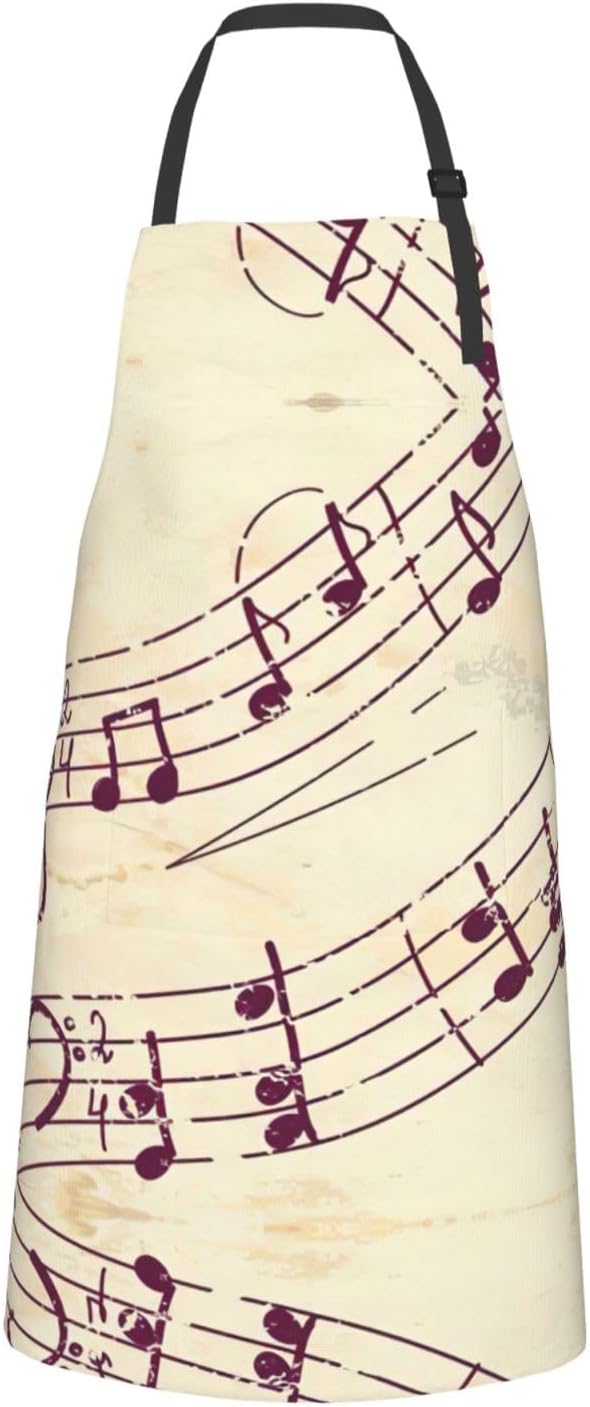 Musical Note Floral Print Laundry apron 28x33 In Waterproof Kitchen Apron with Pockets for Cooking Baking