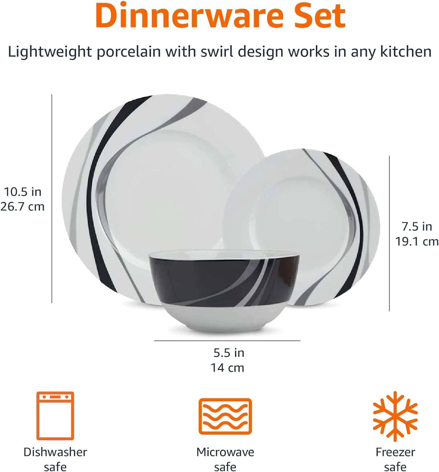 Amazon Basics 18-Piece Complete Kitchen Dinnerware Set, Microwave and 