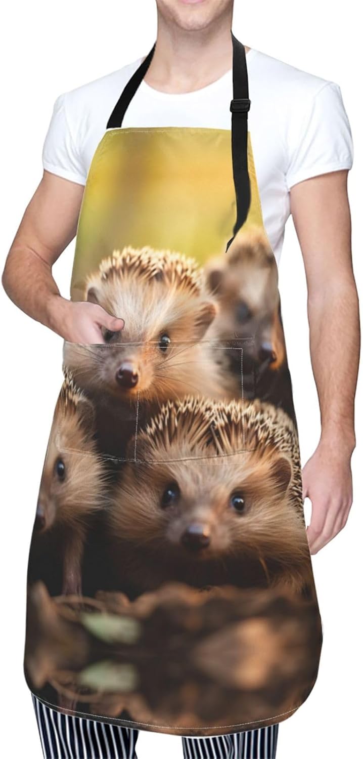 hedgehogs print Waterproof apron with pocket adjustable cooking apron for adult kitchen bibs to bake