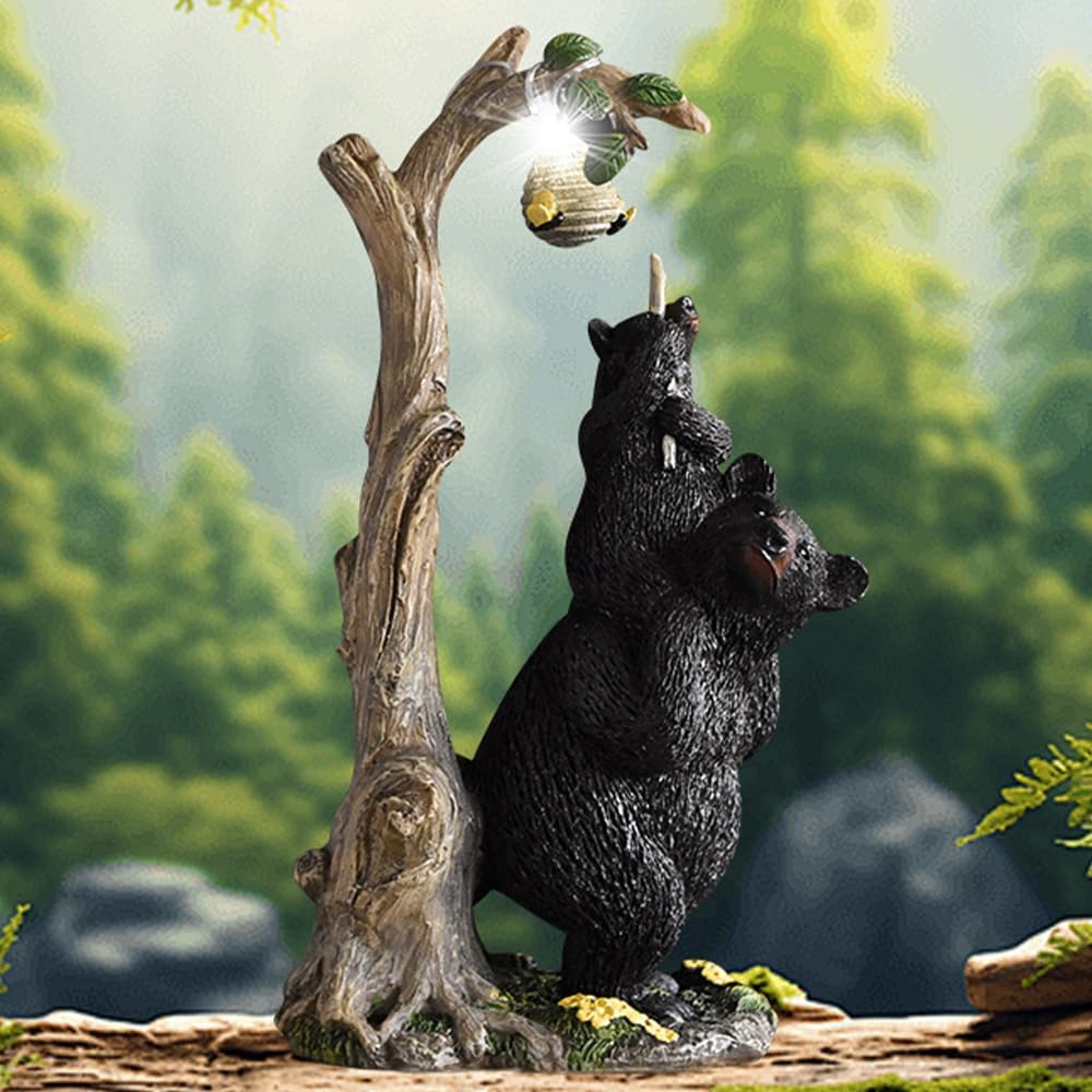 Retro Animal Statues, an Outdoor Fun Honeycomb Bear Solar lamp with a Unique Style, as a Distinctive Home Decoration Item, Placed in The Courtyard or Garden, with Lighting Function