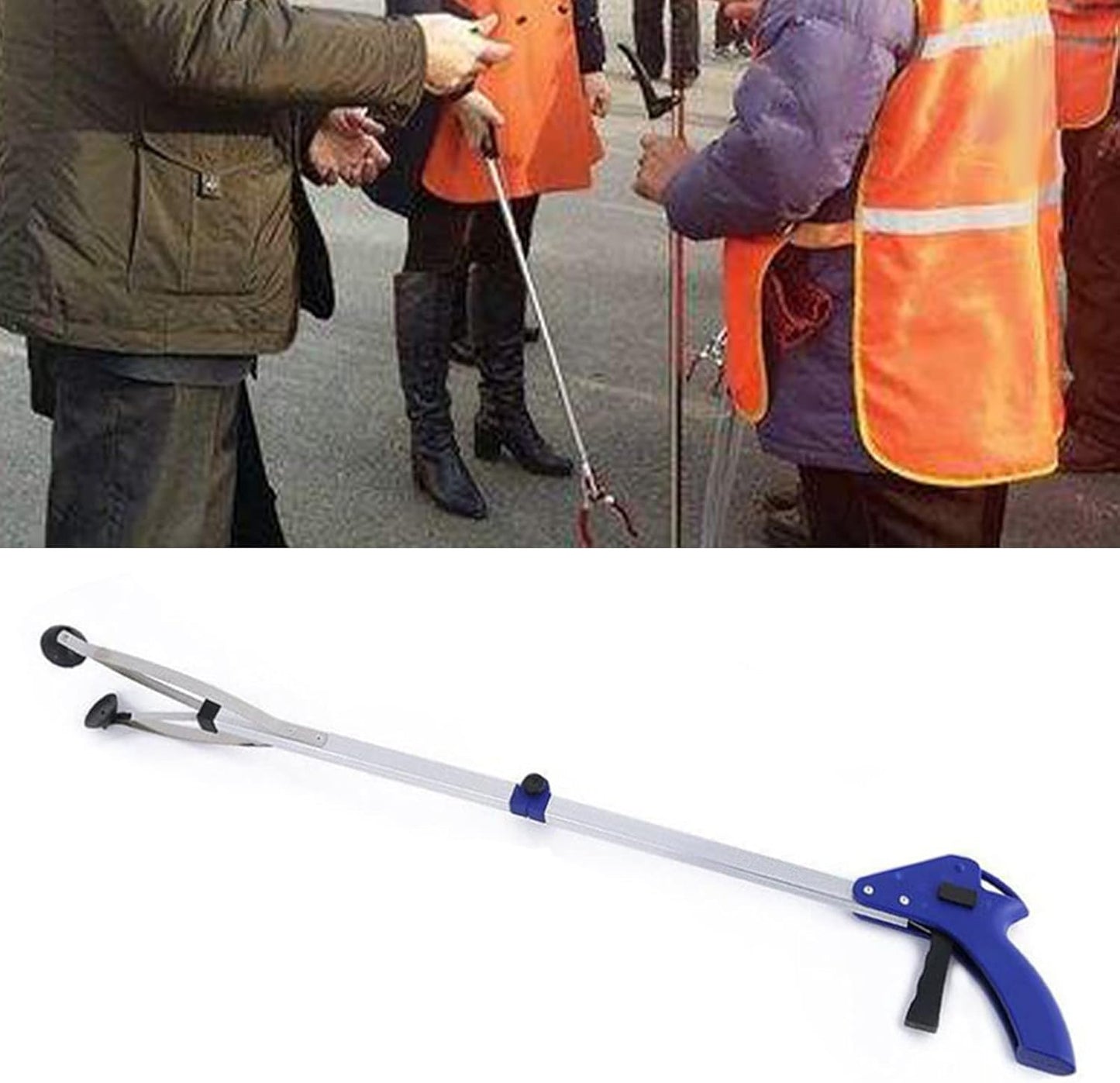 Foldable Reacher Grabber Tool,Long 32" Foldable Extender Gripper Tool, Suction Cups for Precise Work, Claw Trash Garbage Picker,Garden Nabber(Aluminum Square Tube)